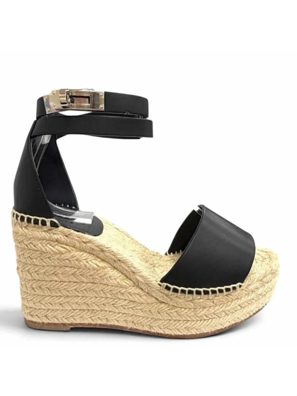 Hermes Tivoli Leather Kelly Buckle Ankle Strap Espadrilles Wedge Sole Sandals
